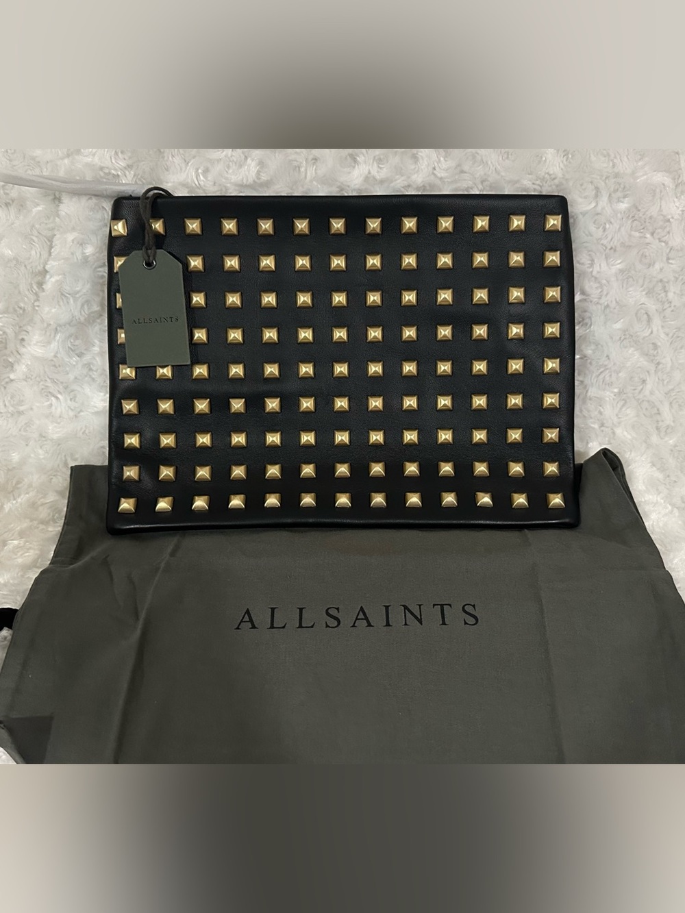 (NWT) All Saints *SOLD OUT* Bettina Gold Stud Clutch